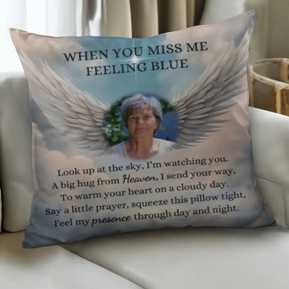 Angel Wings Photo Memorial Pillow with Insert, When You Miss Me Poem