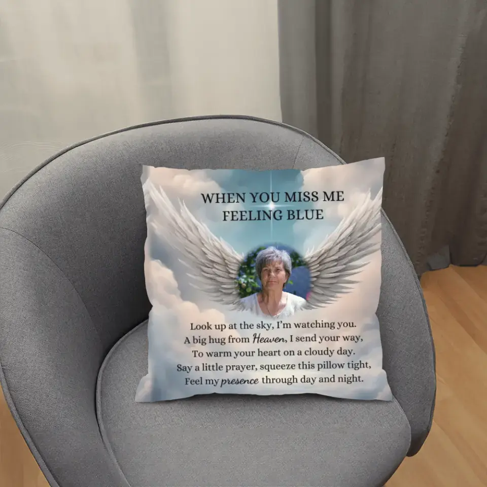 Angel Wings Photo Memorial Pillow with Insert, When You Miss Me Poem