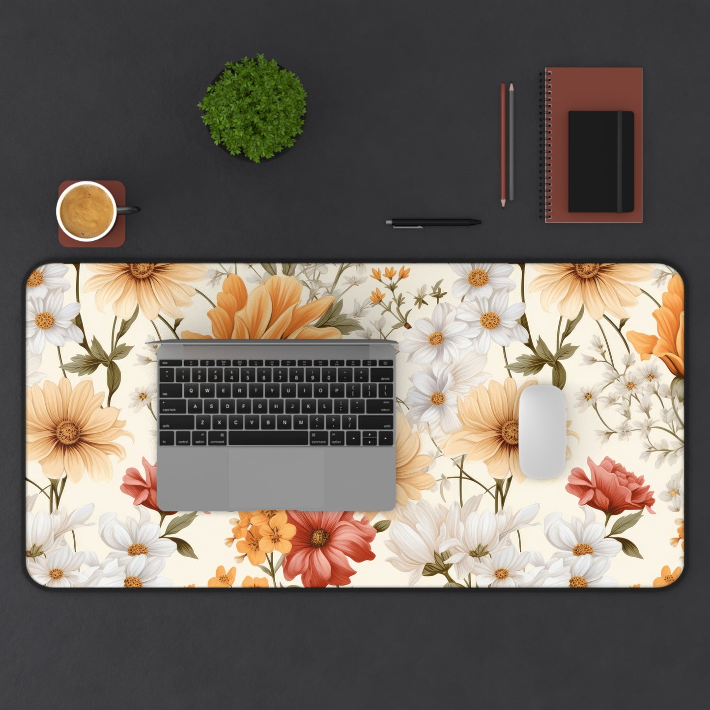 Grandma Floral Yellow Red Aster Laptop Computer Desk Mat