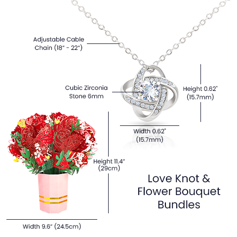 To My Wife Gift, My Queen Forever, Love Knot Necklace with Paper Flower Bouquet From Husband