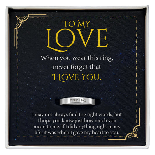 To My Love Engraved Stainless Steel Ring, Promise Ring for Her, Minimalist Romantic Gift Jewelry