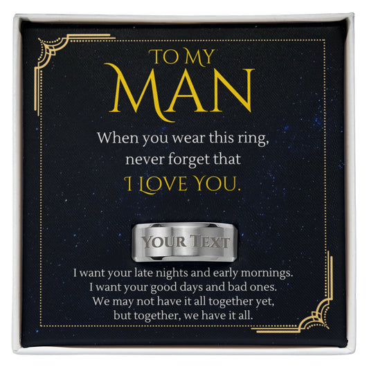 To My Man Engraved Stainless Steel Ring, Promise Ring for Him, Minimalist Mens Band Jewelry Gift