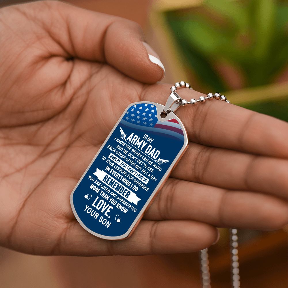 To My Army Dad From Son, Patriotic Dog Tag Necklace Gift For Father's Day