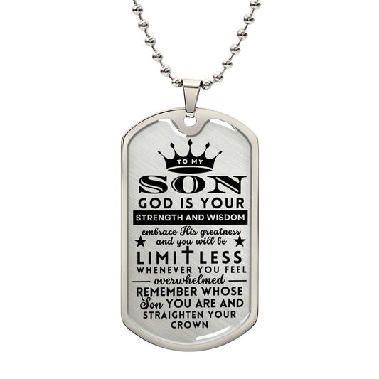 To My Son Gift Limitless Straighten You Crown Religious Dogtag Necklace