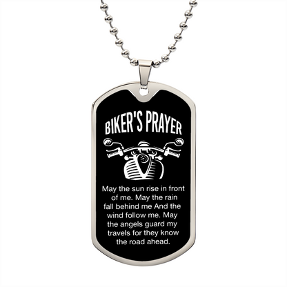 Biker's Prayer Dog Tag Necklace Gift For Him
