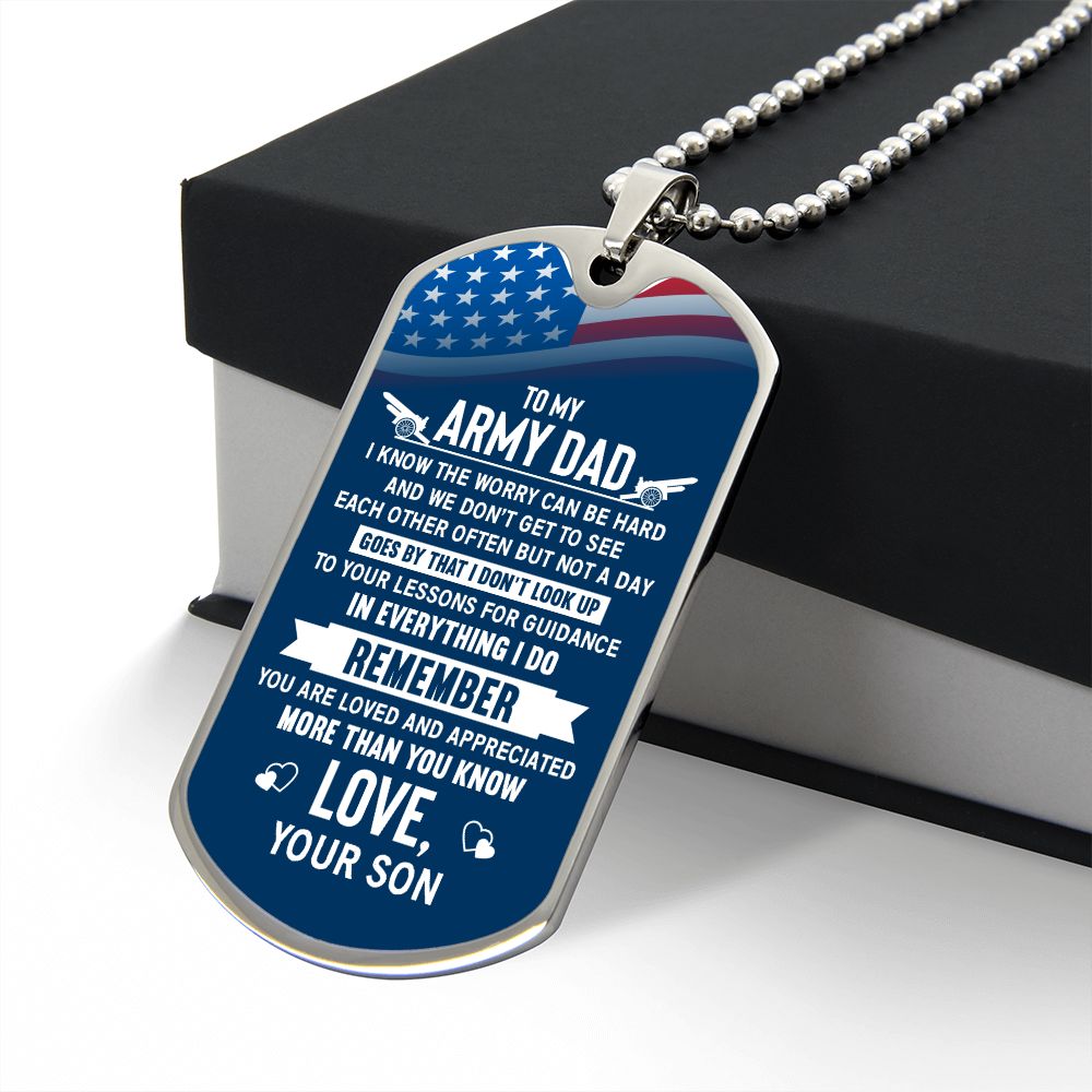 To My Army Dad From Son, Patriotic Dog Tag Necklace Gift For Father's Day