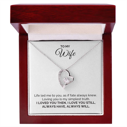 To My Wife Gift, Life Led Me to You, Round CZ Forever Love Necklace