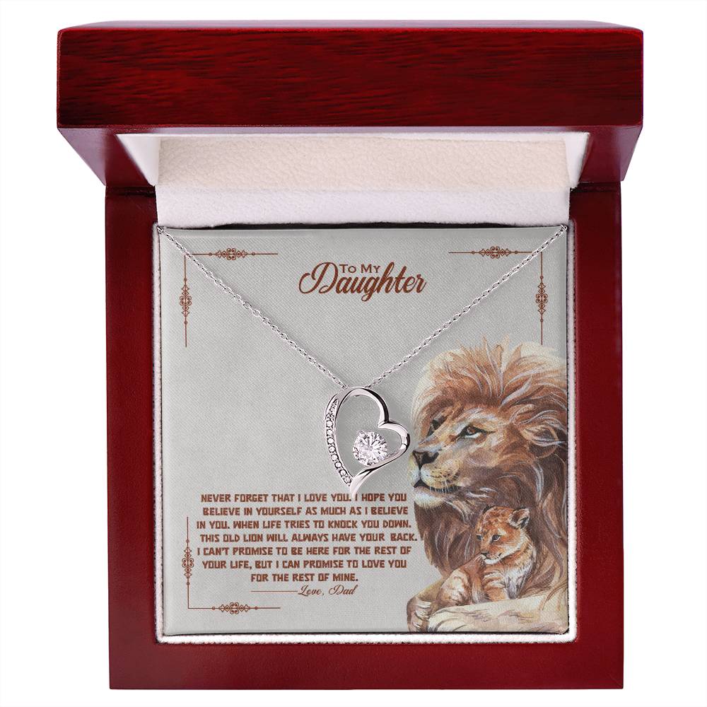 To My Daughter Gift From Dad, This Old Lion Will Always Have Your Back, Forever Love Heart Pendant Necklace