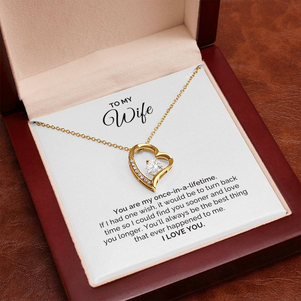 To My Wife Gift, Once in a Lifetime, Round CZ Forever Love Necklace
