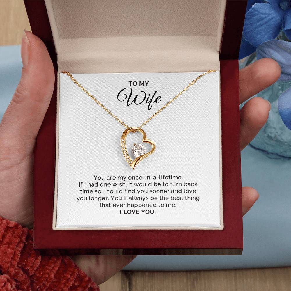 To My Wife Gift, Once in a Lifetime, Round CZ Forever Love Necklace