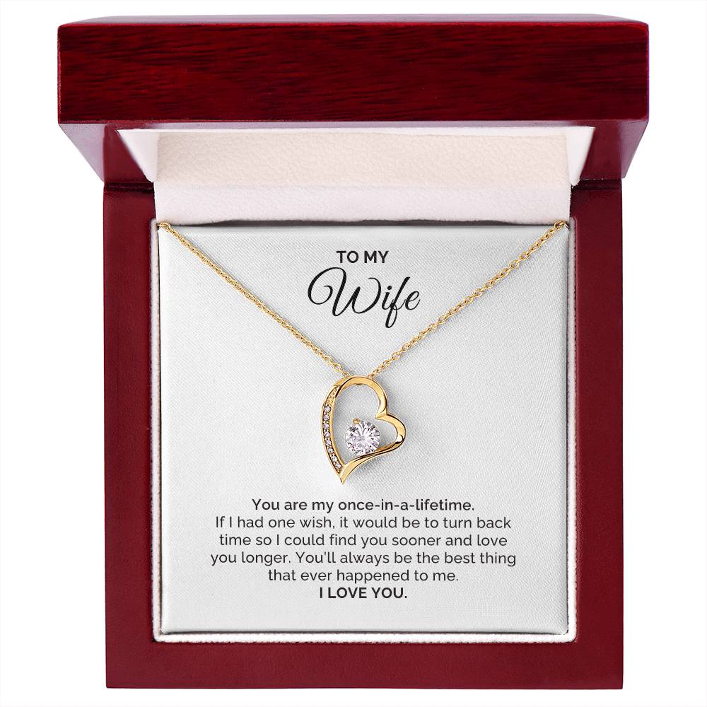 To My Wife Gift, Once in a Lifetime, Round CZ Forever Love Necklace