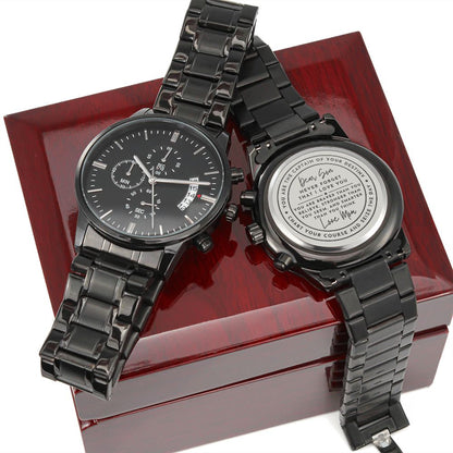 To Son Gift From Mom, Seize The Day Inspirational Engraved Black Chronograph Watch