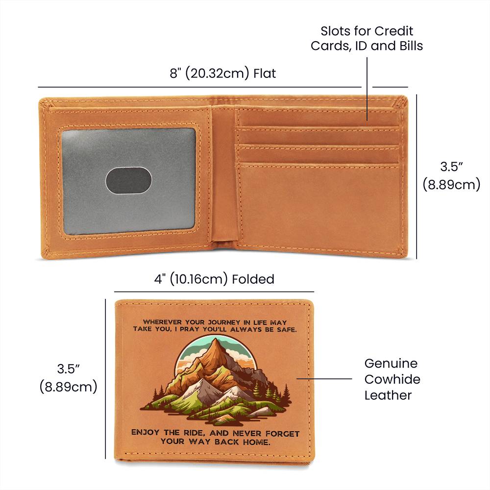 To Son Gift or Grandson Gift, Inspirational Graphic Leather Wallet, Mountain Wherever Your Journey In Life