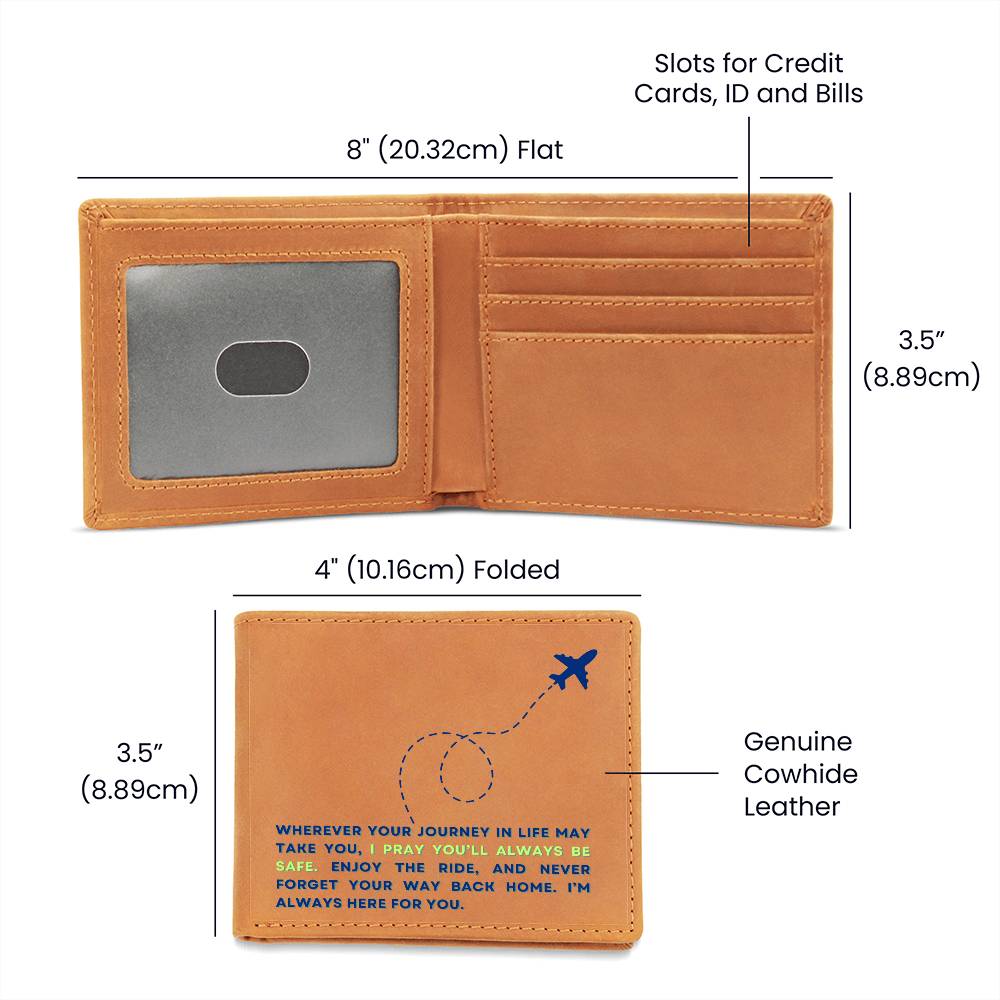 To Son Gift or Grandson Gift, Inspirational Graphic Leather Wallet, Airplane Wherever Your Journey In Life