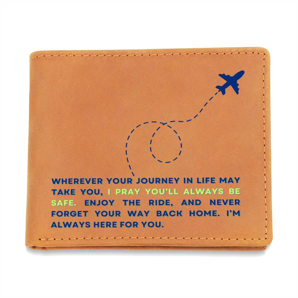 To Son Gift or Grandson Gift, Inspirational Graphic Leather Wallet, Airplane Wherever Your Journey In Life