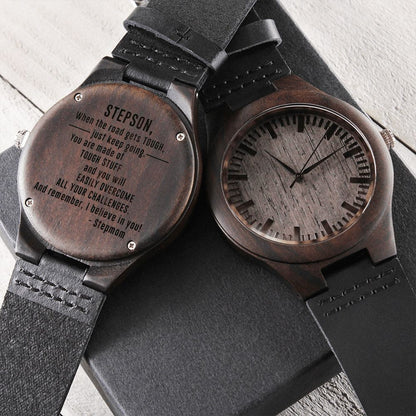 Stepson Gift From Step Mom Gift, I Believe in You, Graduation Day Gift Engraved Wooden Watch