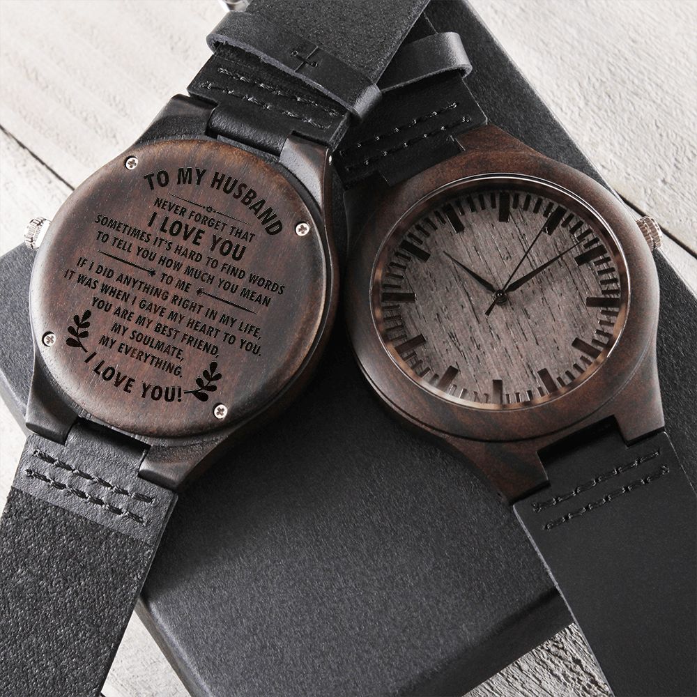 To My Husband, Never Forget That I Love You, Gift from Wife Engraved Wooden Watch