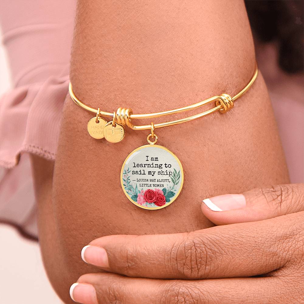 I am Learning to Sail My Ship, Louisa May Alcott Quote, Engravable Charm Bangle