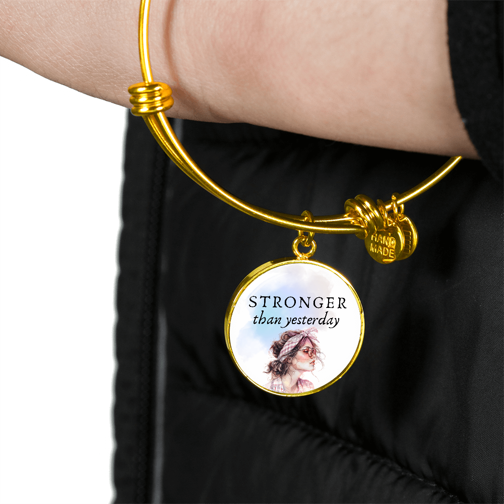 Stronger Than Yesterday, Positive Affirmation Engravable Charm Bangle