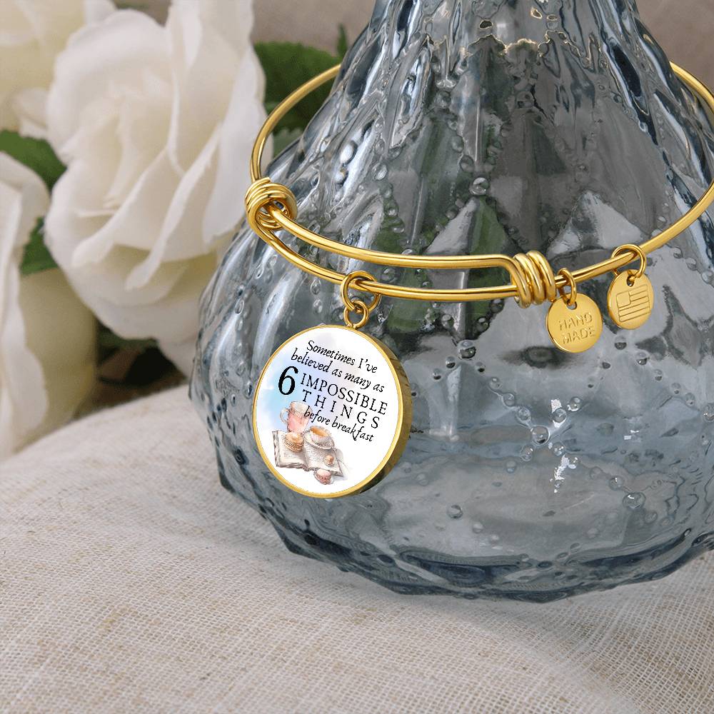 Sometimes I’ve Believed as Many as Six Impossible Things, Alice in Wonderland, Engravable Charm Bangle
