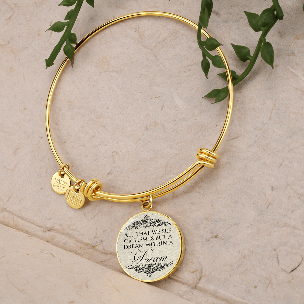 A Dream Within a Dream, Edgar Allan Poe Quote, Elegant Engravable Charm Bangle
