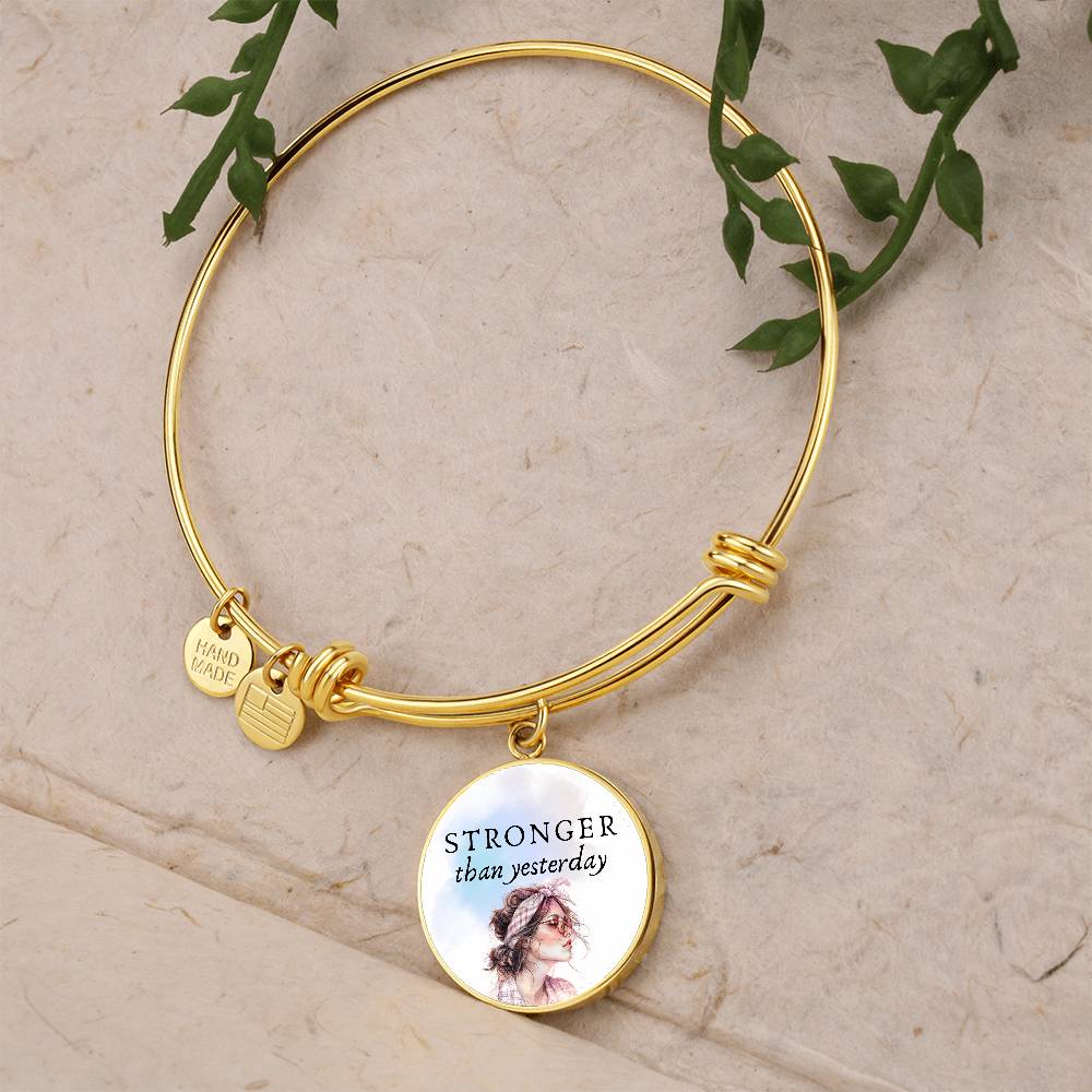 Stronger Than Yesterday, Positive Affirmation Engravable Charm Bangle