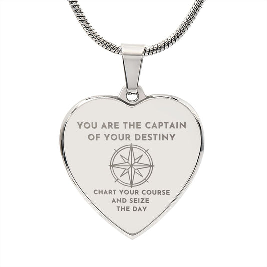 Graduation Gift For Daughter You are the Captain of Your Destiny Compass Engraved Heart Pendant Necklace