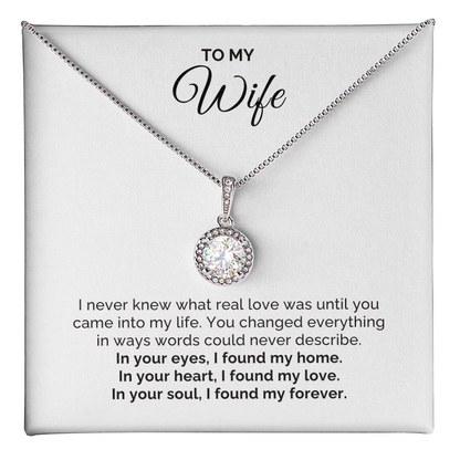 To My Wife Gift, I Found My Forever, Round CZ Eternal Hope Necklace