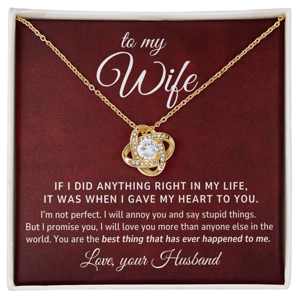 To My Wife Gift From Husband, I'm Not Perfect, Love Knot Pendant Necklace