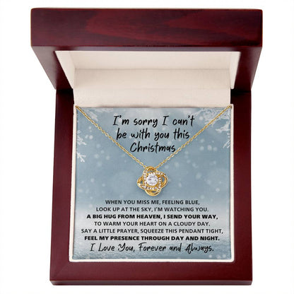 Blue Heaven I Can't Be With You This Christmas Poem Condolence Love Knot Necklace