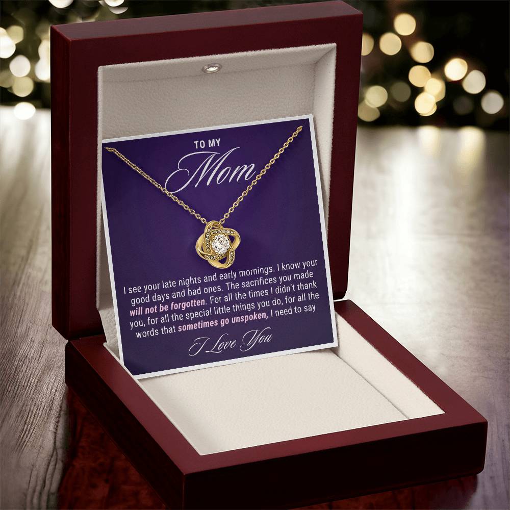 To My Mom Gift, Late Nights Sacrifices Love Knot Necklace For Mother's Day
