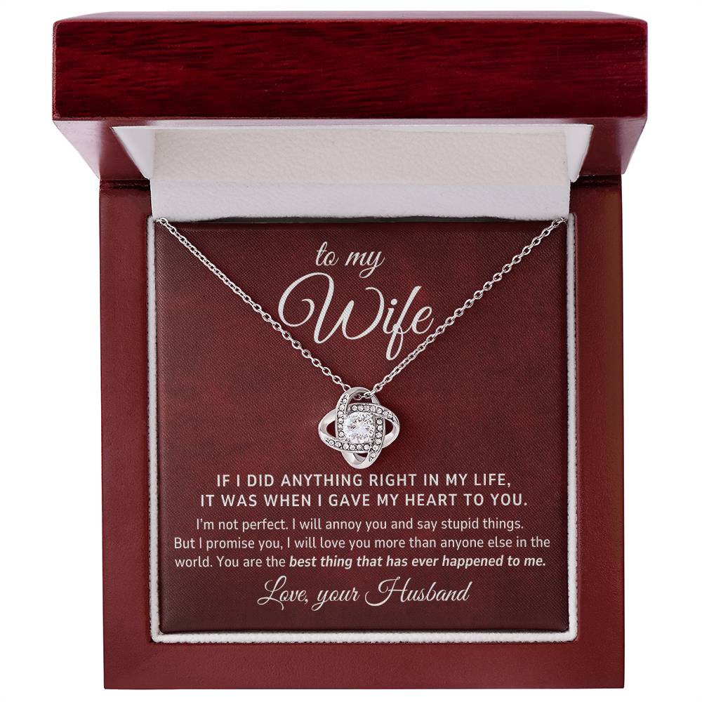 To My Wife Gift From Husband, I'm Not Perfect, Love Knot Pendant Necklace