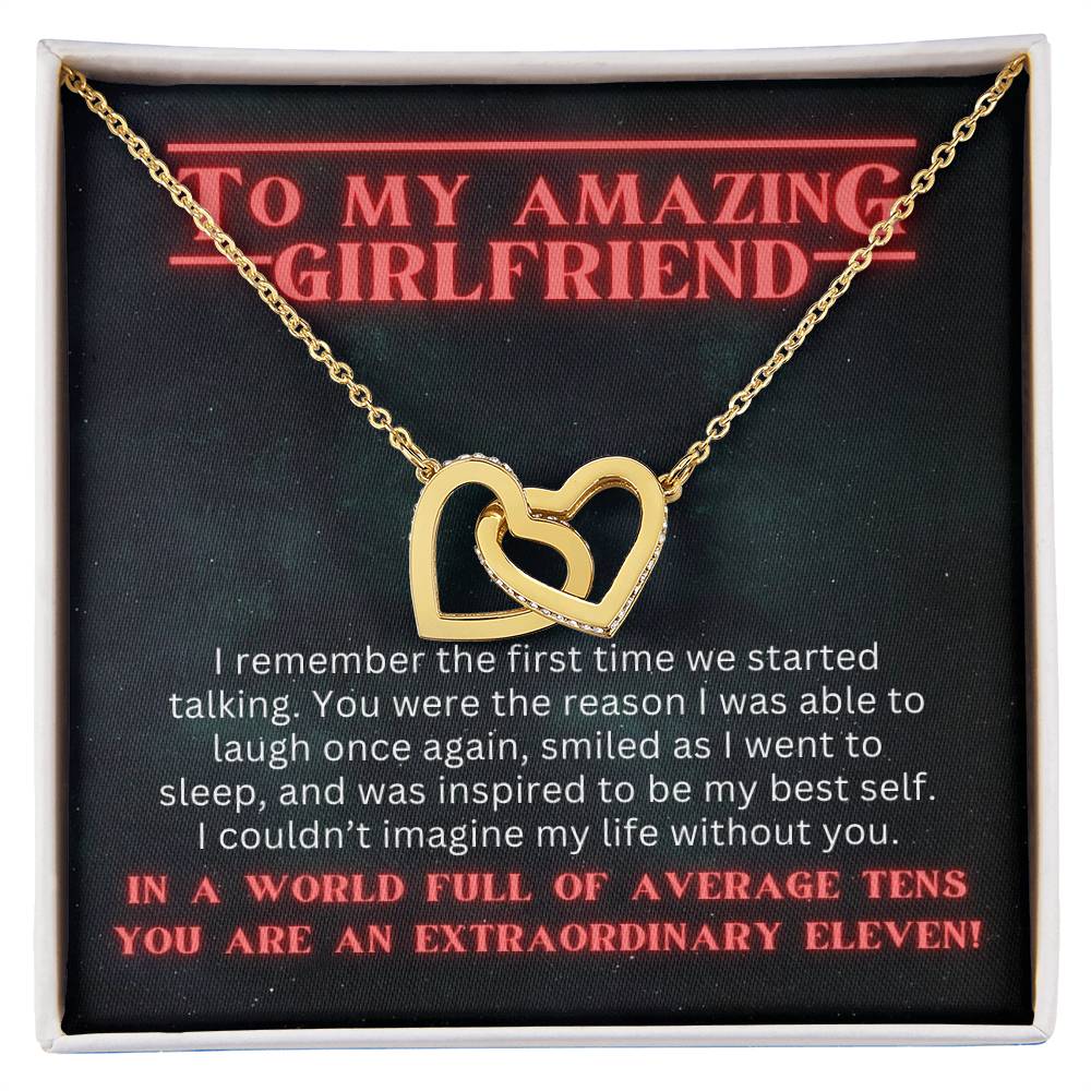 To My Girlfriend Gift From Boyfriend, Gift For Her Stranger Things Inspired Interlocking Heart Necklace