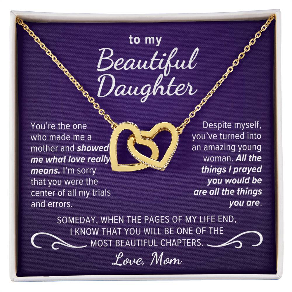 To My Beautiful Daughter Gift, Interlock Hearts Pendant Necklace, You Made Me a Mother and Showed Me What Love Really Means