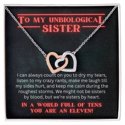 Unbiological Sister Gift, Step Sister Best Friend Gift, Stranger Things Inspired Interlocking Heart Necklace