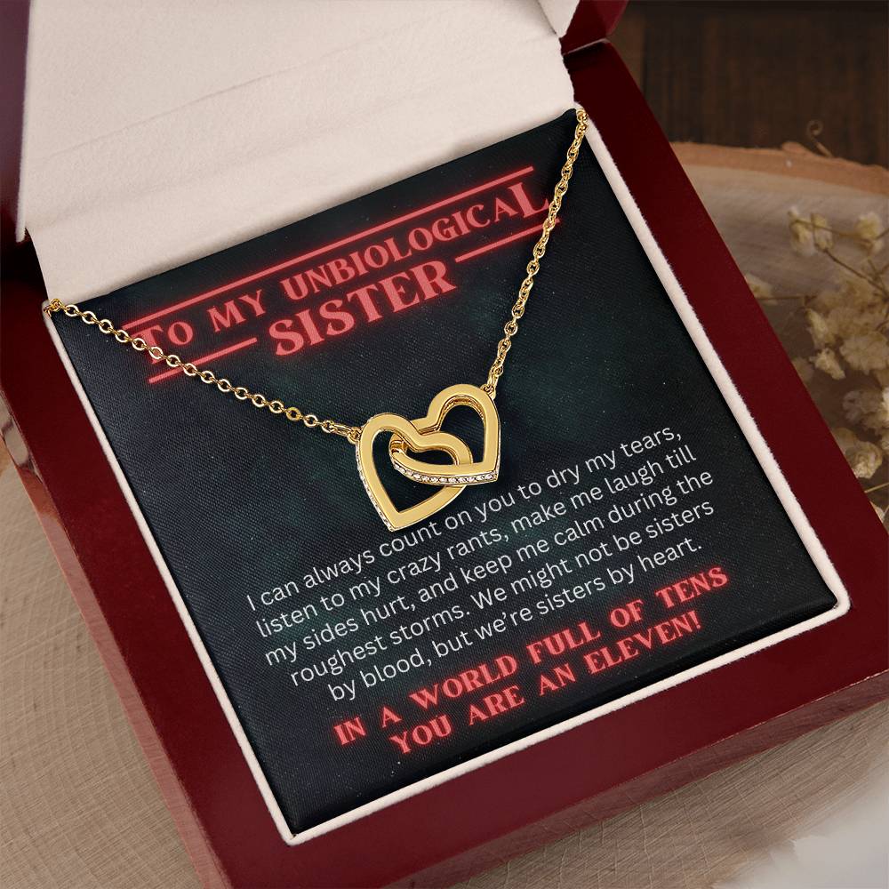 Unbiological Sister Gift, Step Sister Best Friend Gift, Stranger Things Inspired Interlocking Heart Necklace