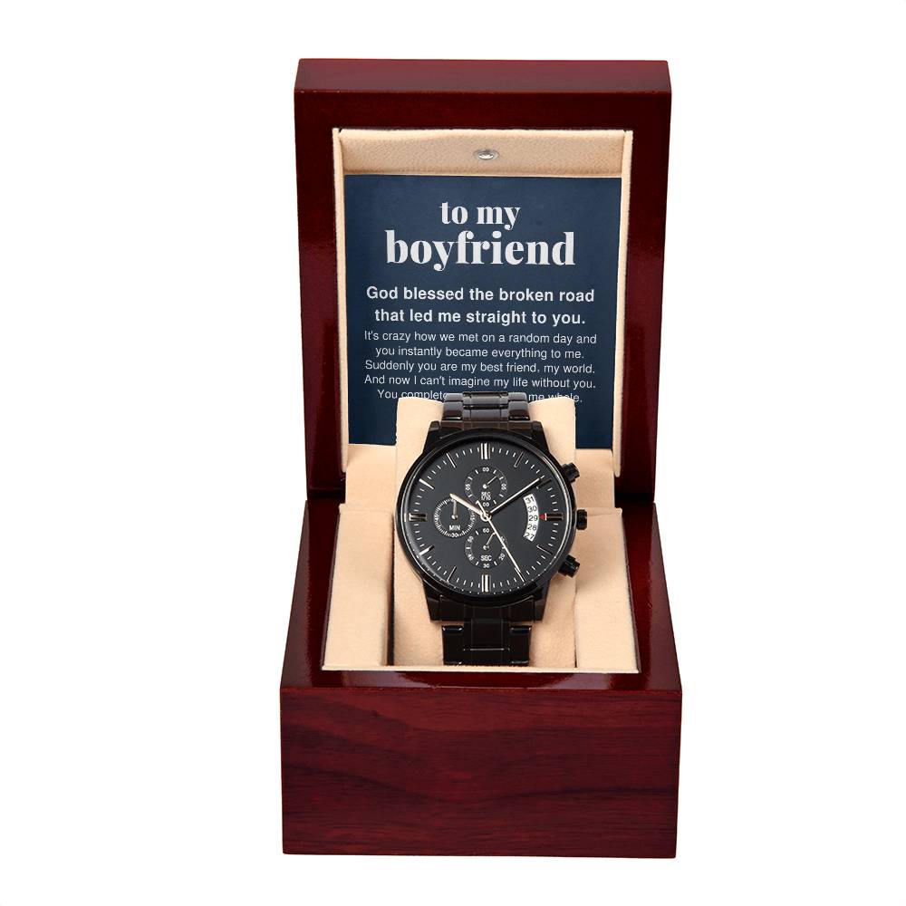 To My Boyfriend, You Complete Me Black Chronograph Watch For Men