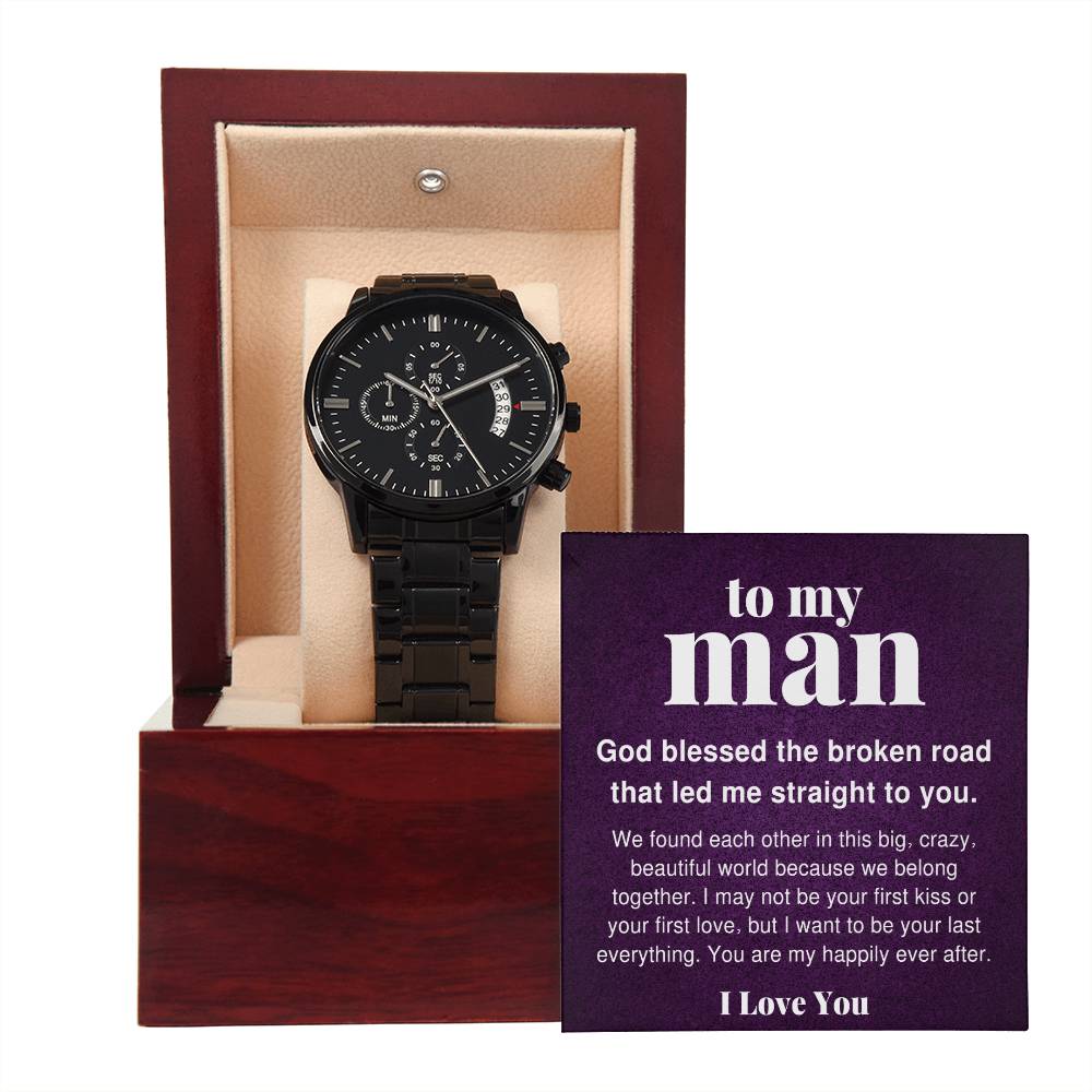 To My Man, Big Crazy Beautiful World Black Chronograph Watch For Men