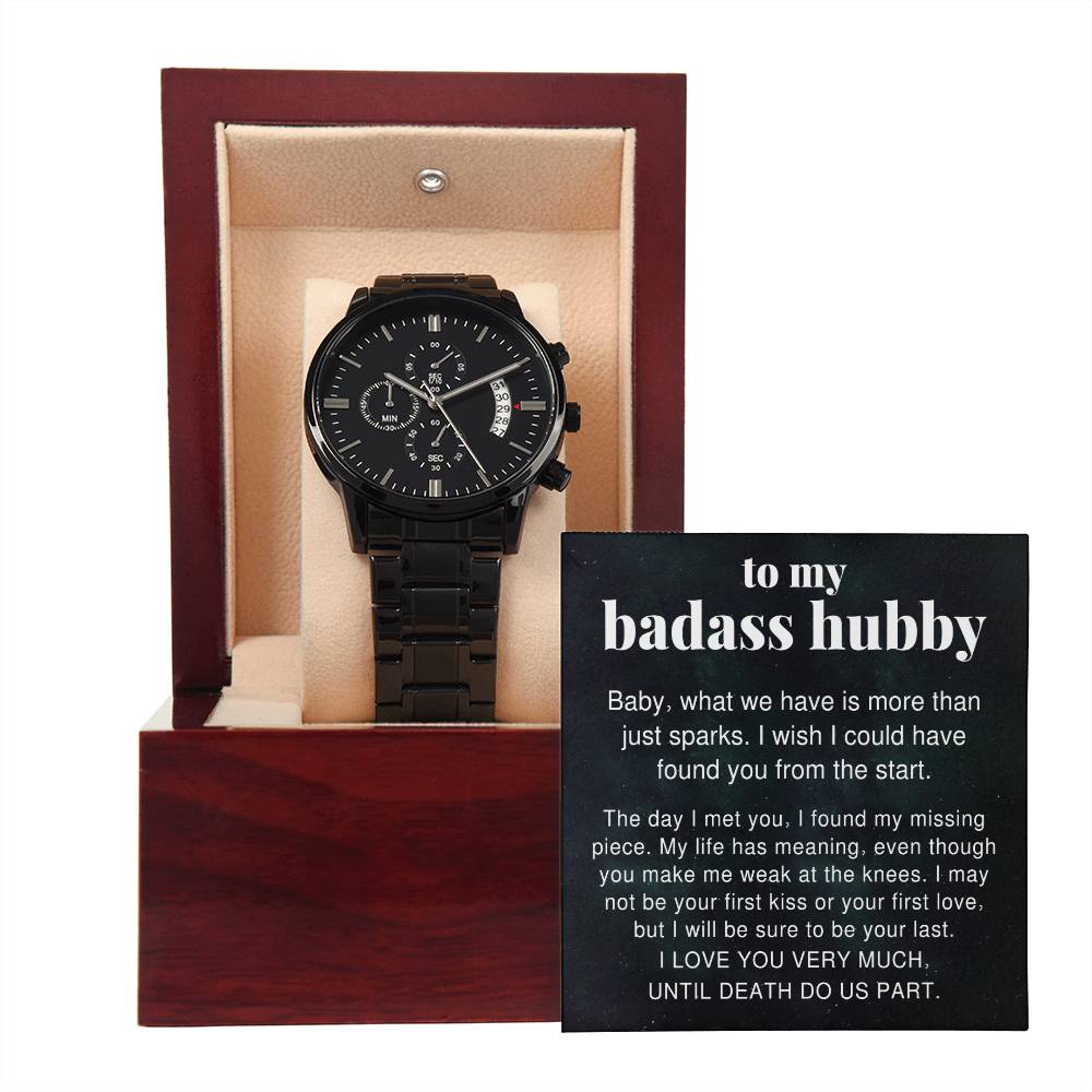 To My Badass Hubby Till Death Do Us Part Black Chronograph Watch For Men
