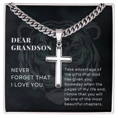To Grandson Gift, Take Advantage of the Gifts, Encouragement From Grandma Stainless Steel Cross Pendant Chain Necklace