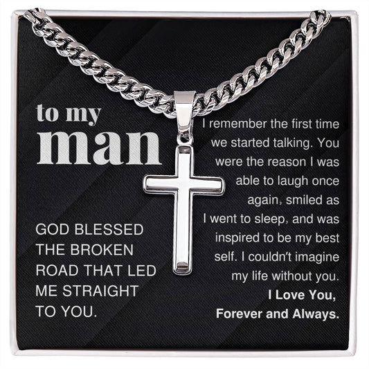 To My Man Gift, You Were the Reason, Cross Pendant Cuban Chain Men Necklace