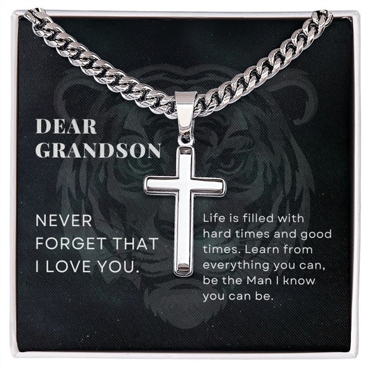 To Grandson Gift Encouragement From Grandparents, be the Man I know you can be, Stainless Steel Cross Pendant Chain Necklace