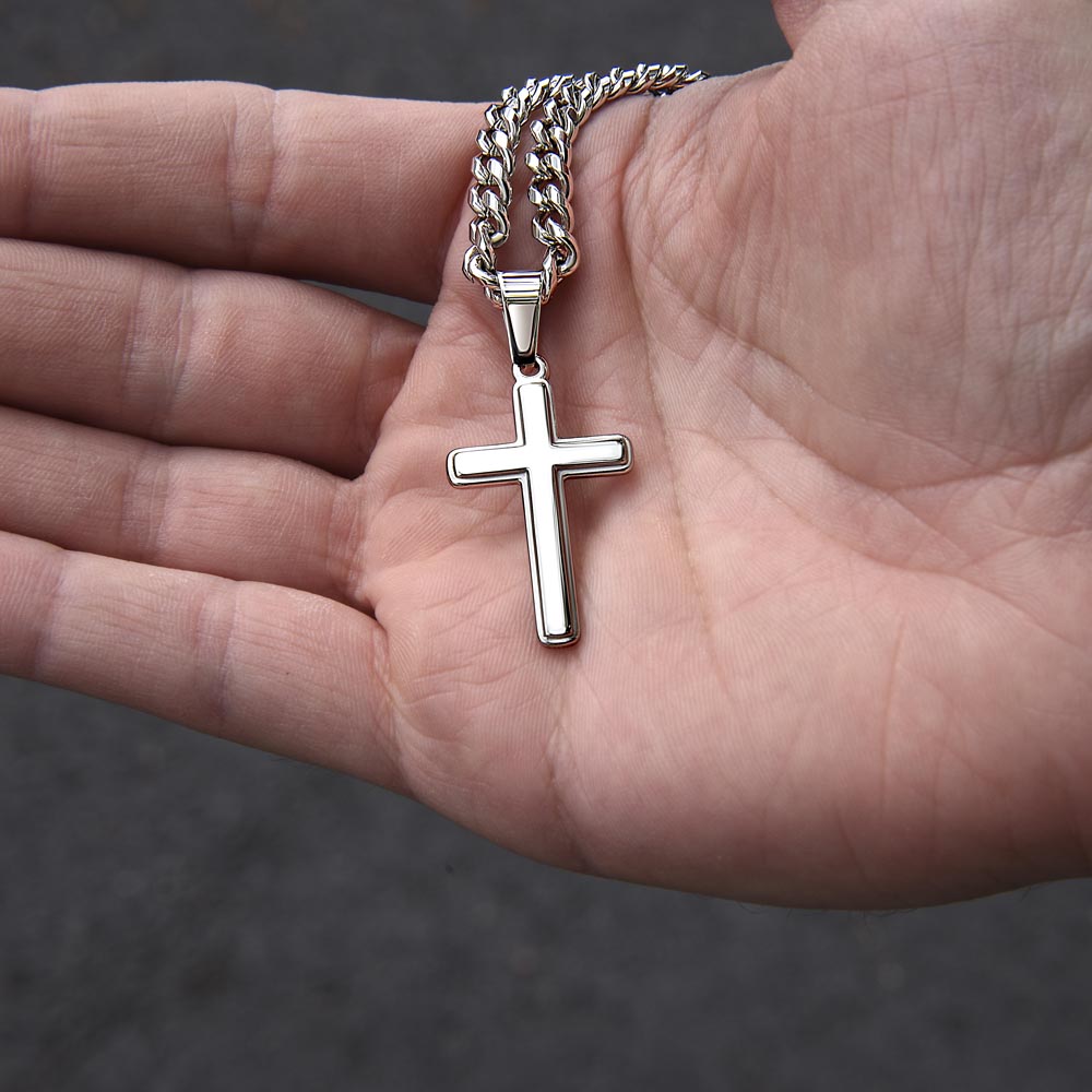 Confirmation Gift for Him, I'm Proud of the Person You Are Today Stainless Steel Men Cross Necklace on Cuban Chain
