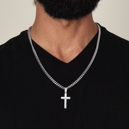 To Grandson Gift, God is Always in your Corner, Encouragement From Grandparents, Stainless Steel Cross Pendant Cuban Chain Necklace