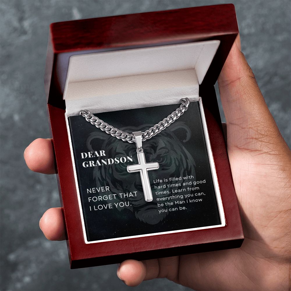 To Grandson Gift Encouragement From Grandparents, be the Man I know you can be, Stainless Steel Cross Pendant Chain Necklace