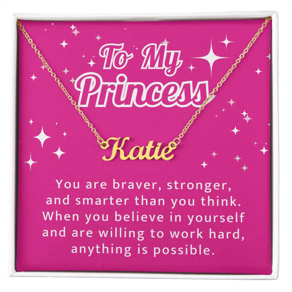 To My Princess Daughter Gift, Barbie Pink Anything Is Possible, Custsom Name Necklace