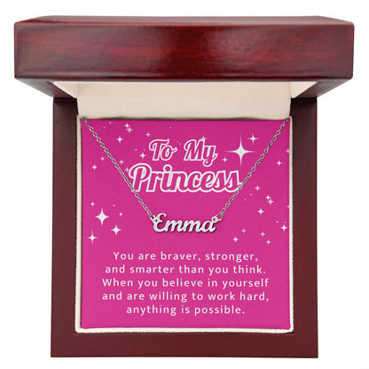To My Princess Daughter Gift, Barbie Pink Anything Is Possible, Custsom Name Necklace
