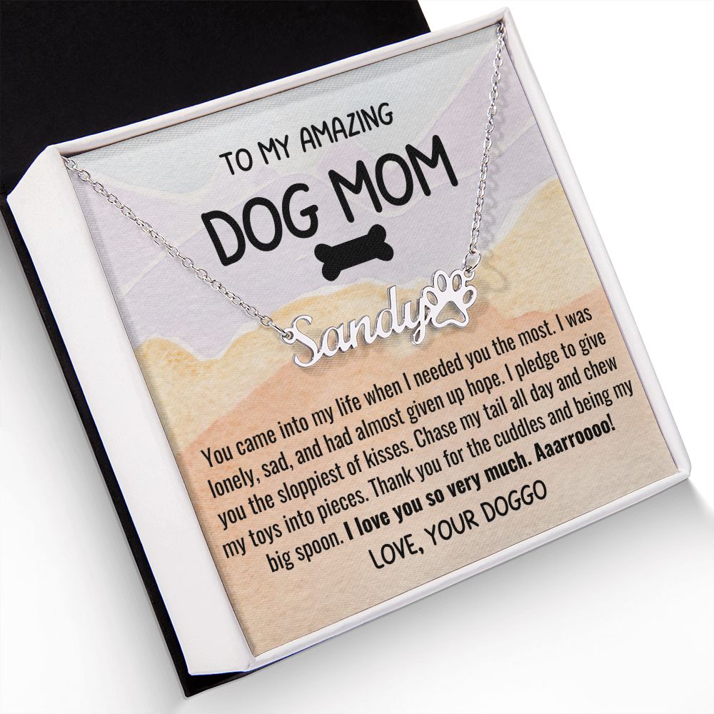 Rescue Dog Mom Necklace Custom Name With Paw Print Personalized Gift For Dog Lover