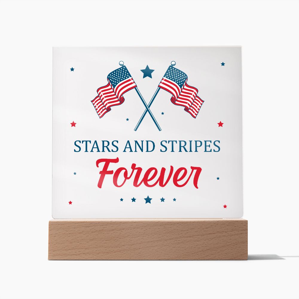 Patriotic Stars and Stripes Forever 4th of July USA Flag Acrylic Plaque Decor