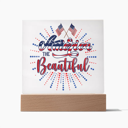 Patriotic America the Beautiful 4th of July USA Flag Acrylic Plaque Decor
